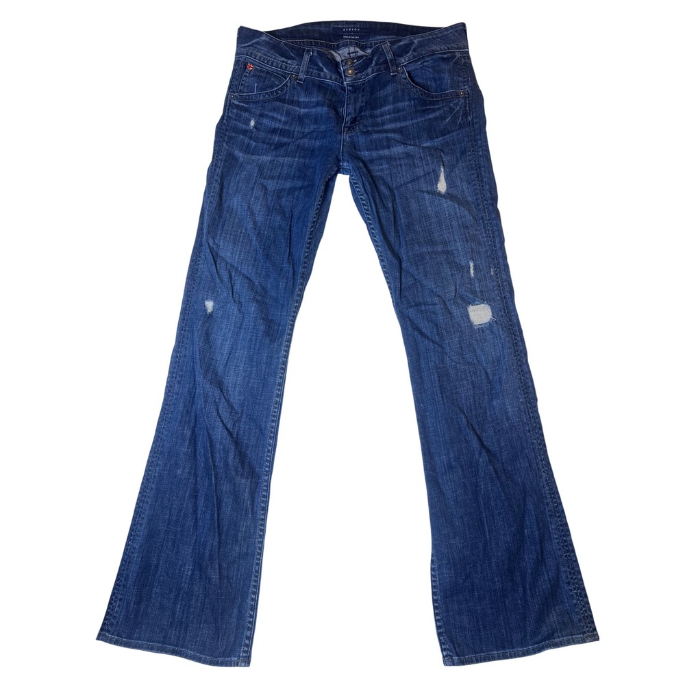 Hudson Beth Baby Bootcut Jeans Dark Wash Distressed Flap Pocket Size 32